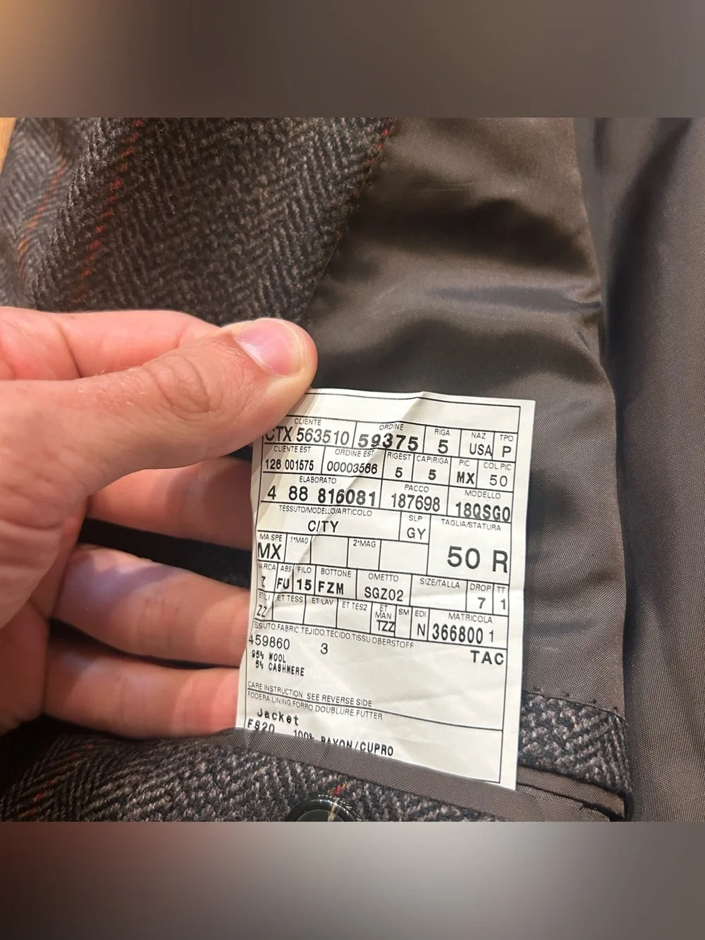Ermenegildo Zegna Wool & Cashmere Sport Coat Size 50 R Windowpane Plaid Grey